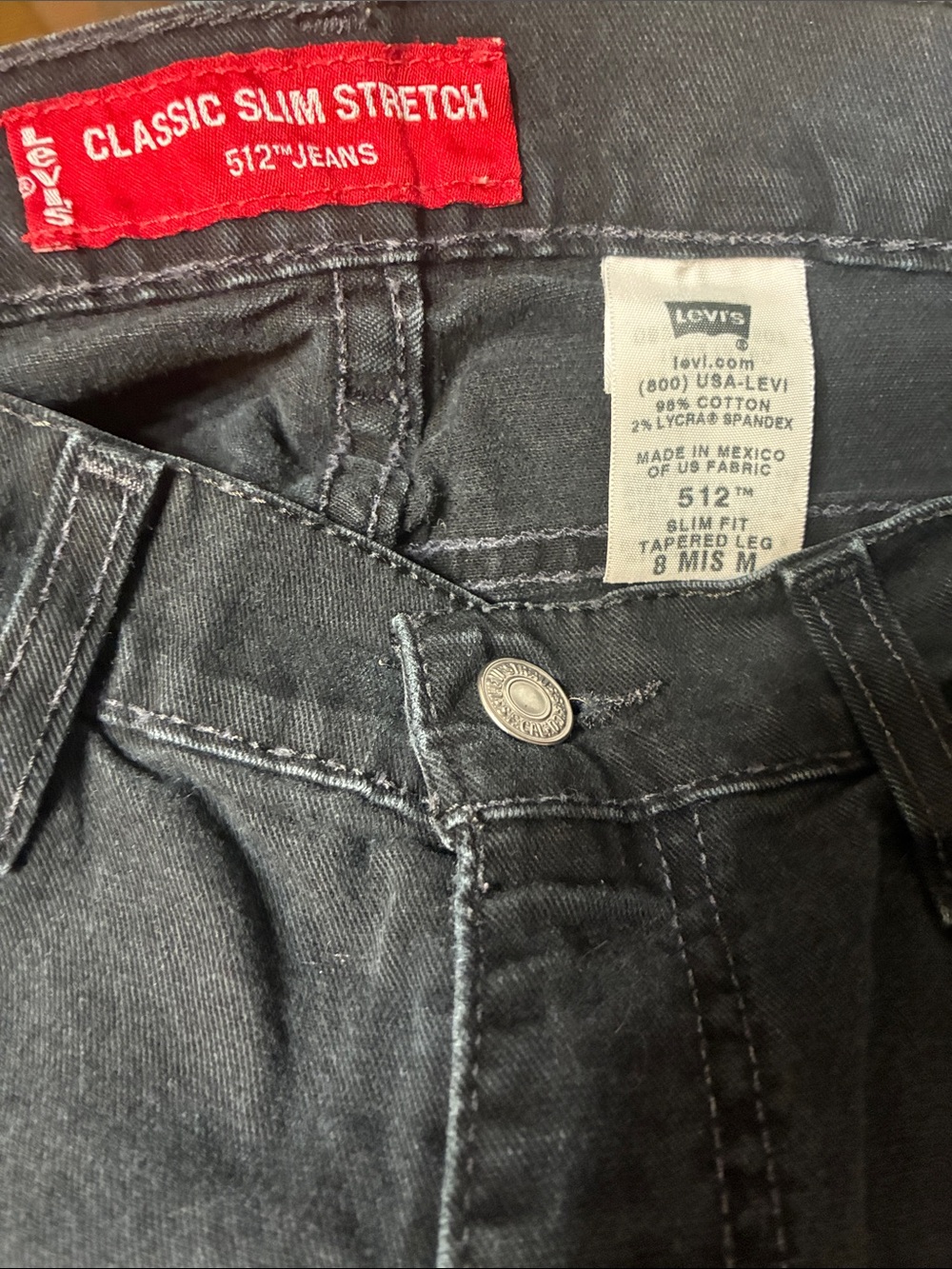 Levi's Classic Slim Stretch 512 Jeans - Size: 8 Medium, Wash: Black, Tapered Leg